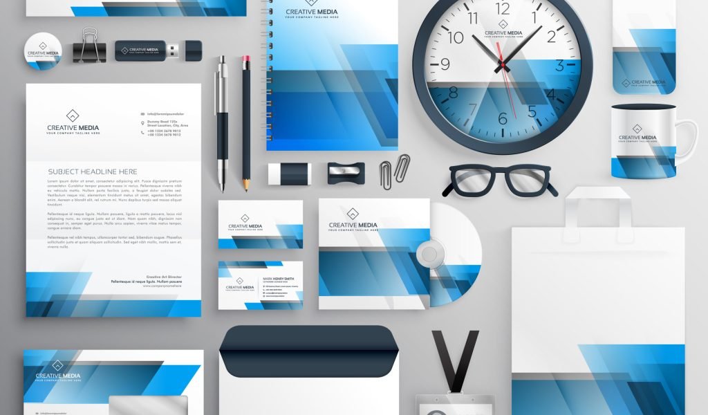 corporate business stationery big set with blue abstract design